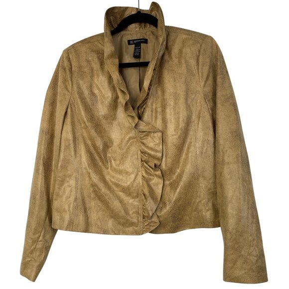 Inc International Concepts Python Lightweight Jacket Size L Petite Snap Ruffle - Picture 1 of 10